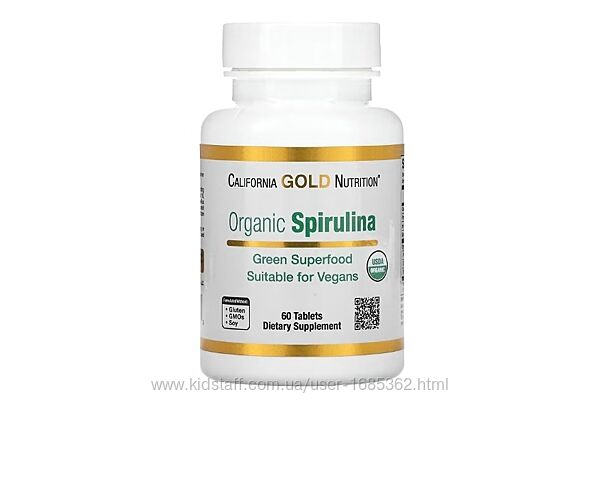 California Gold Nutrition, органическая спирулина, 500 мг, 60шт, США, Iherb