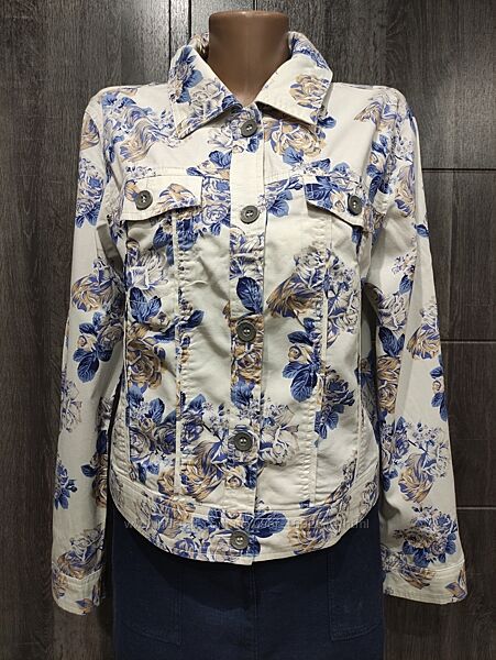 Летний джинсовый пиджак, джинсовка принт коттон хлопок Пог 51 см