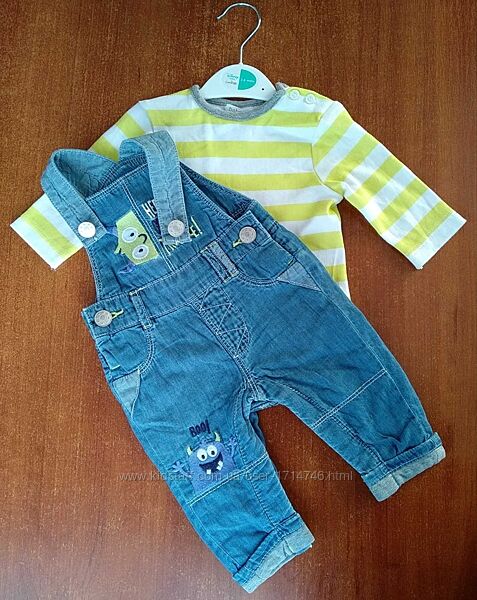 Комплект полукомбінезон джинсовий футболка реглан для малюка m&co