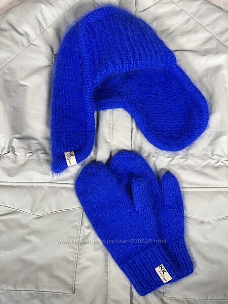 Зимний женский комплект шапка ушанка и варежки 