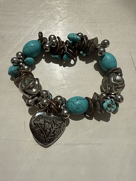 Женский браслет крупный бирюза сердце бижутерия массивный