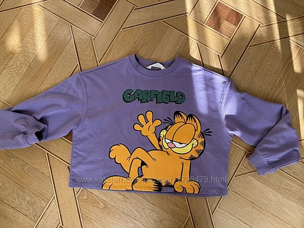 Укороченный свитшот фиолетовый реглан garfield H&M 146-152 см 10-12 лет коф
