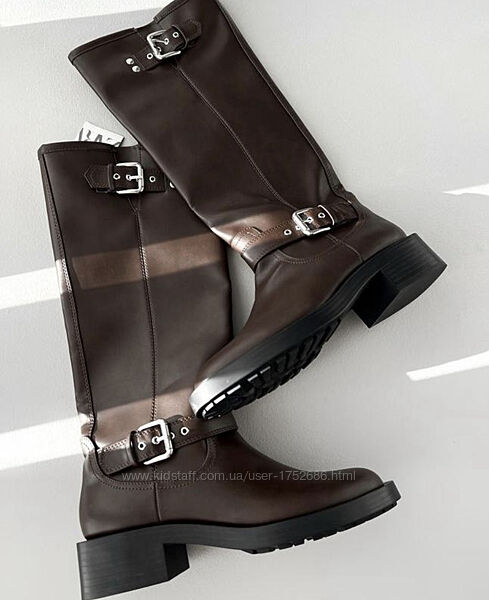 Чоботи, сапоги шоколадного кольору Zara