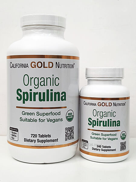 Органічна спіруліна California Gold Nutrition, 500 мг, 240/720 таблеток