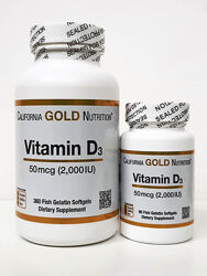 Вітамин D3 California Gold Nutrition, 2000 МЕ, 90/360 капсул