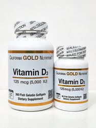 Вітамин D3 California Gold Nutrition, 5000 МЕ 125 мкг, 90/360 капсул