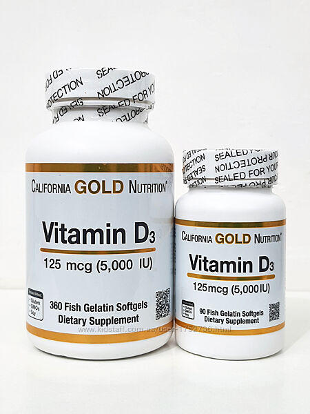 Вітамин D3 California Gold Nutrition, 5000 МЕ 125 мкг, 90/360 капсул