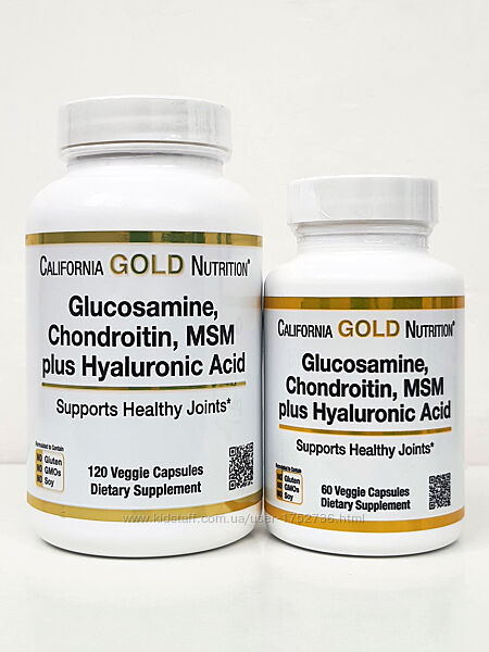 Глюкозамин, хондроитин, МСМ и ГК California Gold Nutrition, 60/120 капсул