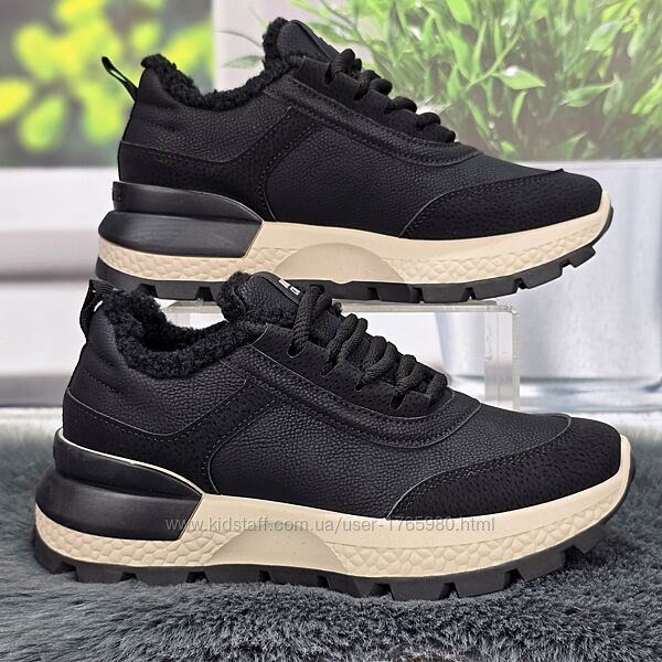 Женские зимние кроссовки Gipanis черные с искусственным мехом тедди 8171