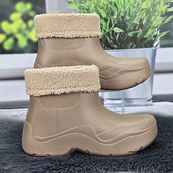 Сапоги женские пена Progress кофейные с меховой вставкой 4368-2