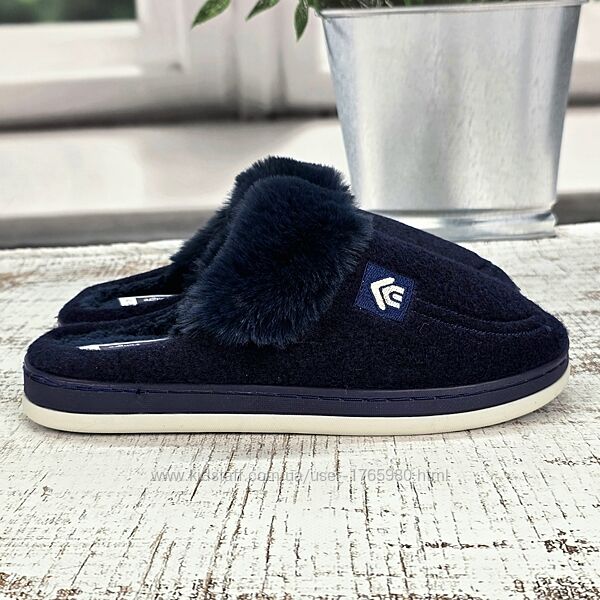 Тапочки мужские домашние Fangre синие теплые с закрытым носком 6030