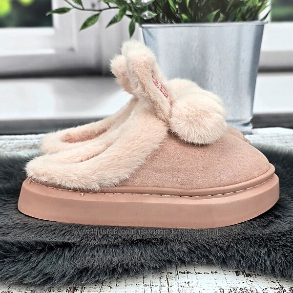 Тапочки женские Fangre розовые с меховыми ушками с закрытым носком 8195