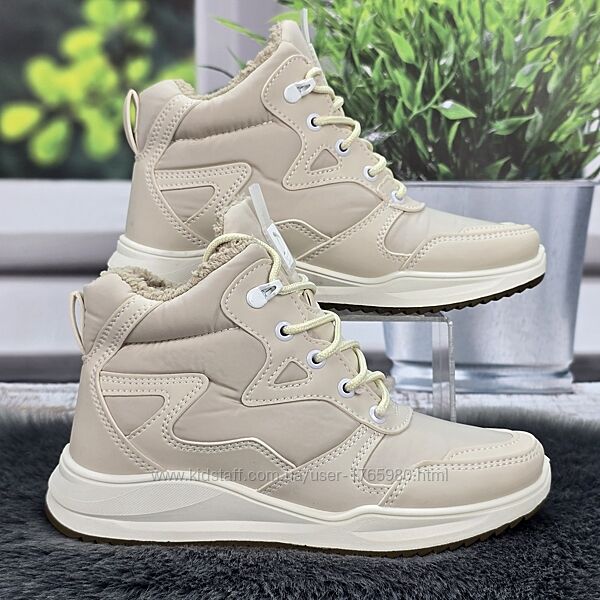 Ботинки дутики женские зимние Paolla бежевые на шнурках 4664