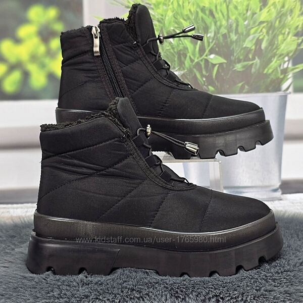 Ботинки-дутики женские на меху Progress черные на платформе 8178