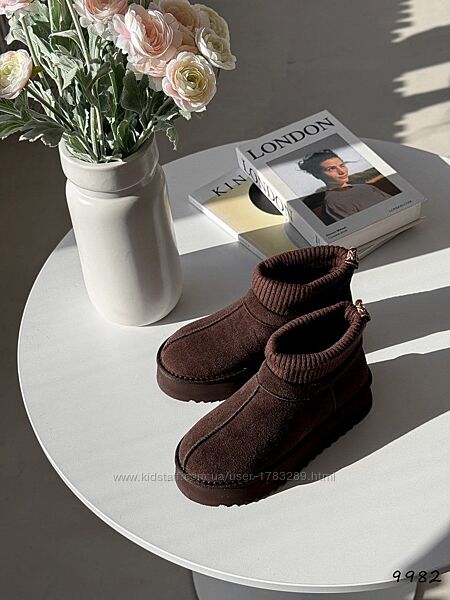 Уггі жіночі May шоколад, натуральна замша Зима