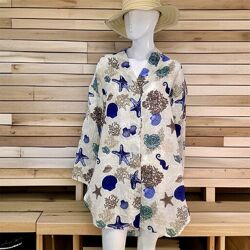 Жіноча пляжна натуральна муслінова сорочка на кнопках