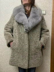 Шуба полушубок натуральная мутон  воротник песец р.50 -52 54 L-XL-XXL Новая