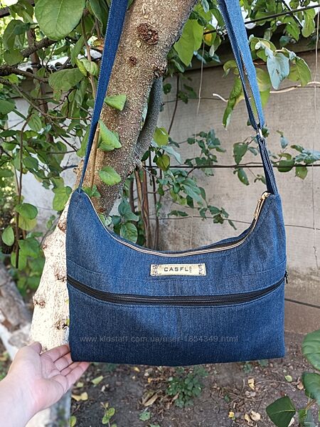 Джинсова сумка через плече з довгою лямкою