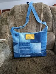 Джинсова сумка печворк через плече