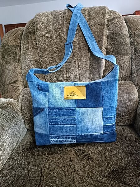 Джинсова сумка печворк через плече