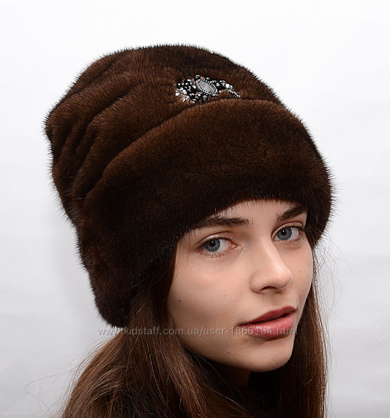 Женская зимняя норковая шапка рукавичка отворот 074