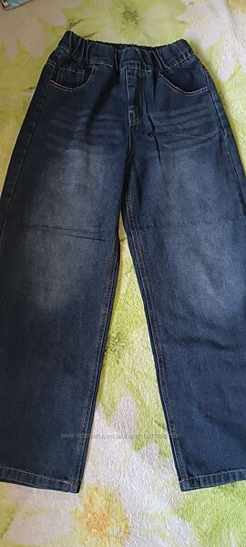Джинсы широкие детские подростковые темно синие с эффектом потёртости новые