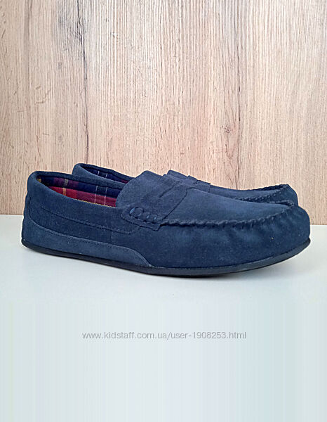 Нові натуральні замшеві чоловічі туфлі, сині мокасини, літо осінь, р. 42