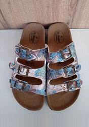 Нові німецькі шльопанці, жіночі шльопки білі з блакитним сток, літо, р. 38