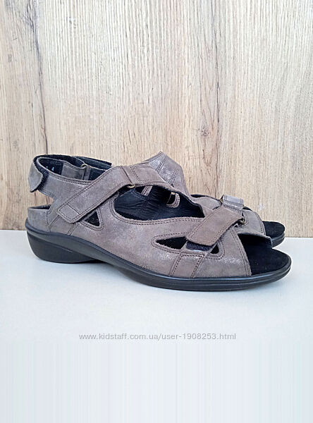 Повністю натуральні босоніжки на липучках, жіночі сандалі сірі з чорним, 37