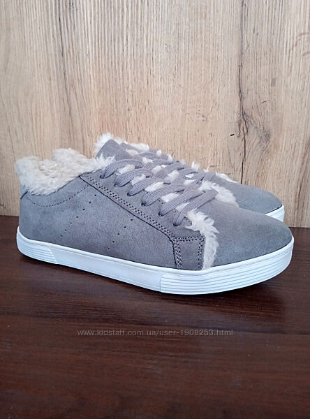 Нові утеплені кеди, сірі жіночі кросівки з хутром, зима демісезон, р. 37