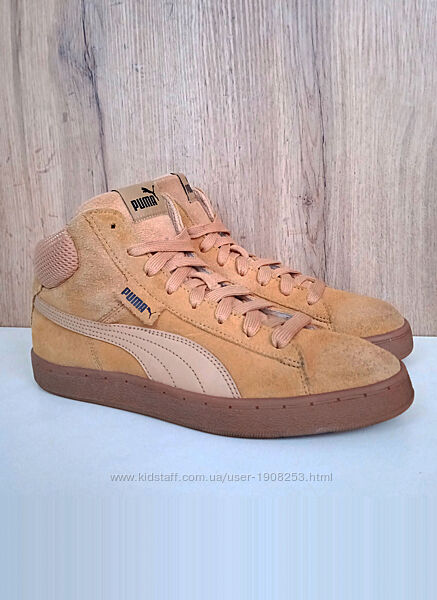 Натуральні замшеві кеди Puma, жіночі хайтопи, жовті демі кросівки, осінь 40