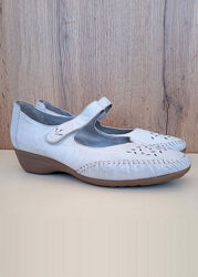 Французькі шкіряні туфлі на на широку ногу, човники мері джейн світлі, 42