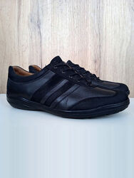 Шкіряні чоловічі кеди, чорні кросівки ортопедичні на широку ногу, р 46-46.5