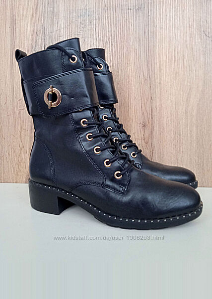 Німецькі шкіряні черевики, чорні жіночі чоботи на платформі, зима демі, 39