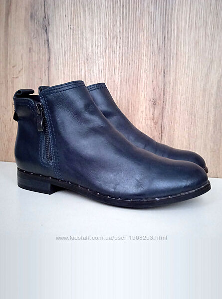 Сині шкіряні черевики, жіночі демі напівчеревики на низькому, р. 37.5