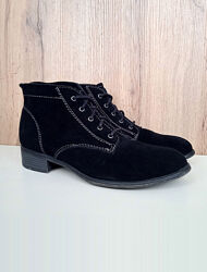 Німецькі замшеві черевики, чорні демі напівчеревики на широку ногу, р. 40