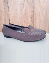 Натуральні замшеві туфлі великого розміру, демі лофери сірі, весна осінь 42