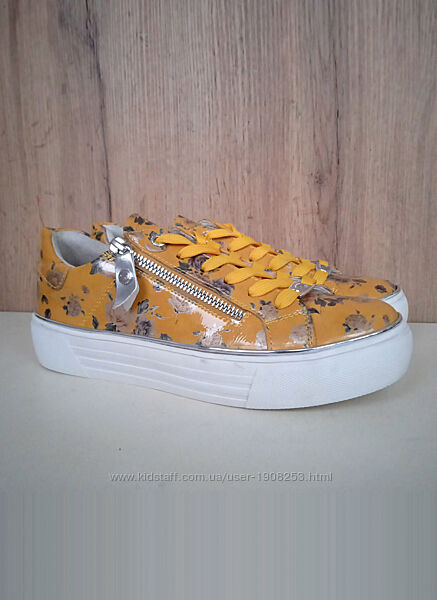 Німецькі елегантні кросівки, кеди жовті з квітковим принтом, літо демі, 37