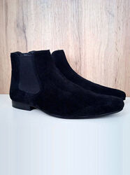 Натуральні замшеві черевики, чоловічі челсі, демі ботинки чорні, р. 46-47