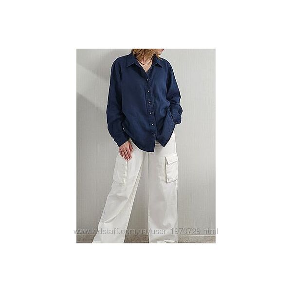 Синяя льняная рубашка оверсайз M&S лён