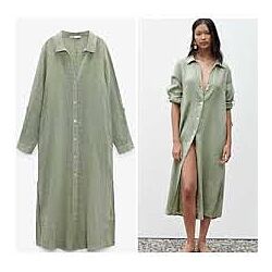 Льняное длинное платье рубашка Zara лён