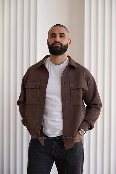 Чоловіча замшева сорочка чорна з довгим рукавом