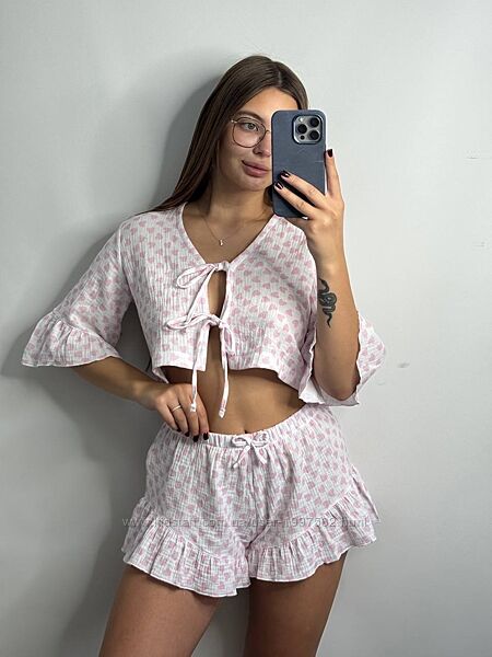 233/24 Муслін 1-ка на завязці. Вільна укорочена кофточка на завязках. Рук