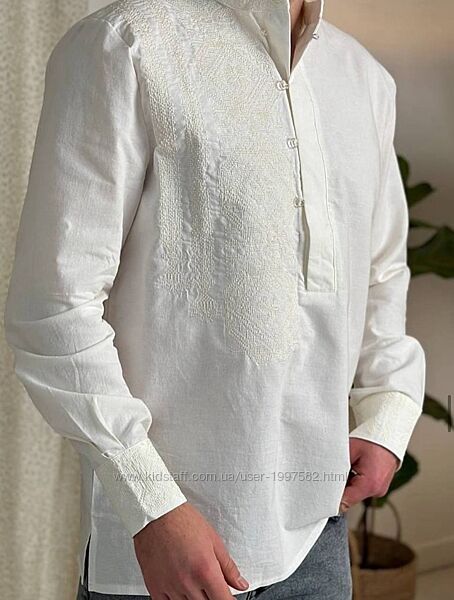 Чоловіча вишита сорочка вишиванка рубашка синя біла сучасна стильна