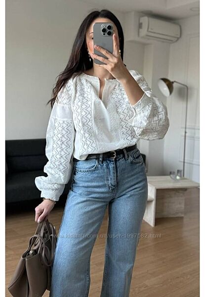 Жіноча вишиванка сучасна мережка блуза вишита сорочка біла з мереживом