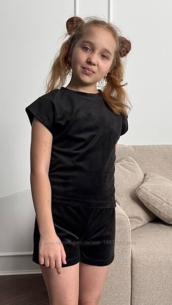 Дитячі велюрові піжама футболка і шорти Модель д 253/25 Розміри 122-128,