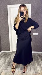 Спідниця шовкова максі з високою талією довга чорна коричнева
