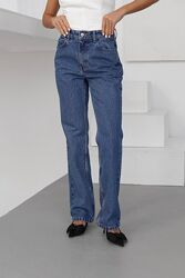 Жіночі джинси з необробленим низом блакитні сині з високою талією bootcut