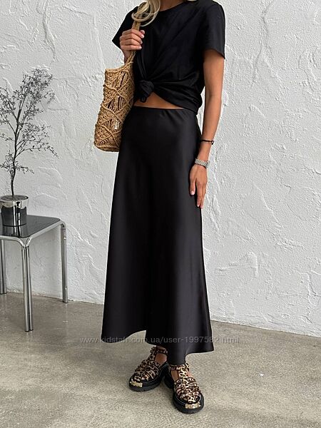 Атласна спідниця midi не сатин не просвічується, не електрезується