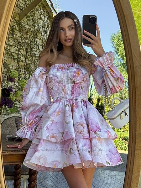 Жіноча сукня міні з принтом лляна бавовняна з довгим рукавом